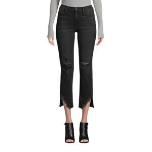 NWOT FRAME 29 Black Denim Le High Straight Side Fray Jeans in Killington Size 29